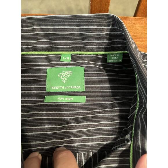 Men’s Forsyth of Canada 100% Cotton Black Gray Stripe Sleeve Shirt Large - Picture 2 of 4